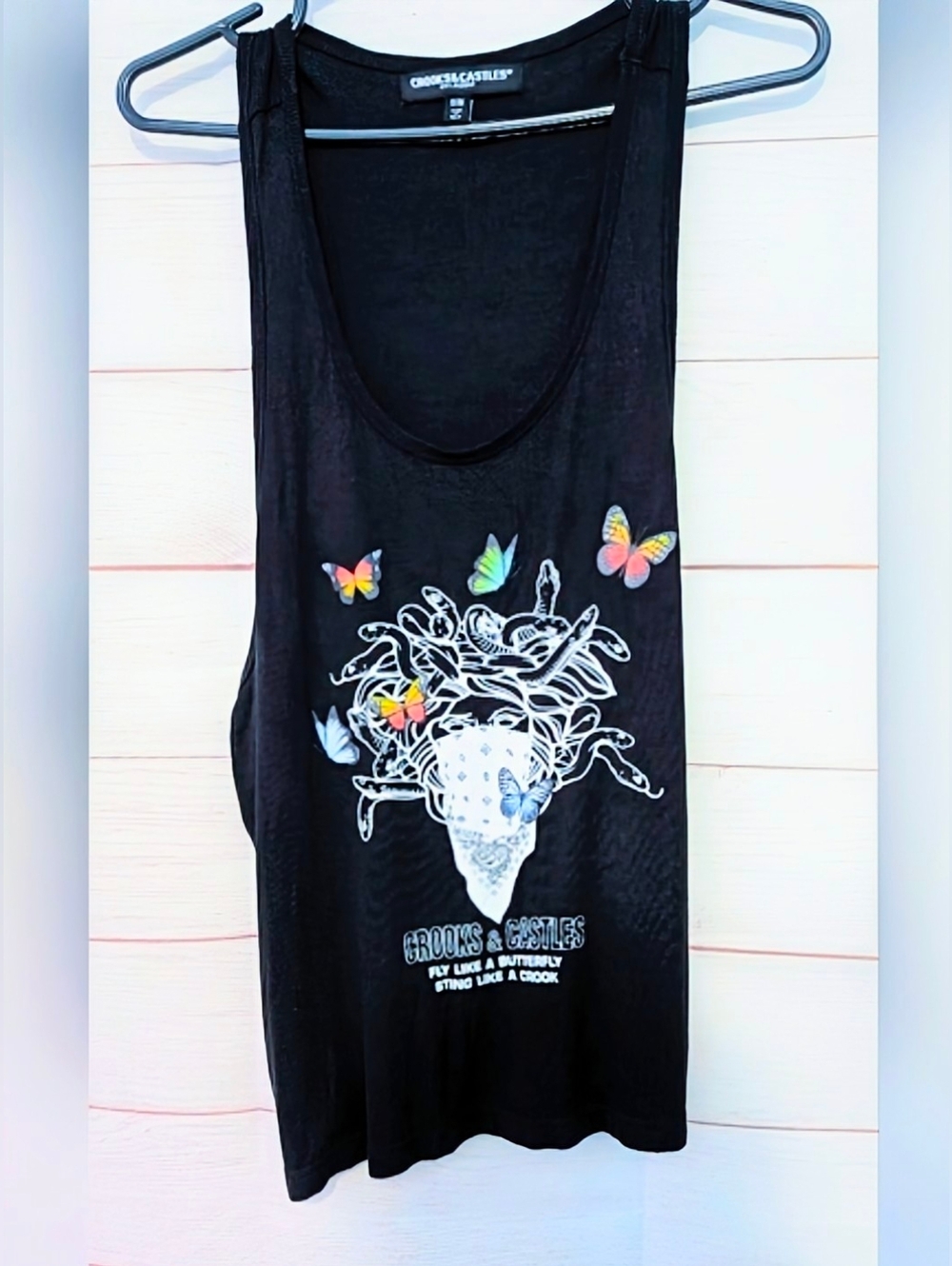 Vintage Crooks & Castles Classi Medusa Elegant Butterfly Graphic Ribbed Tank